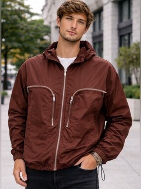 Dsquared2 Brown Nylon Hooded Jacket Made in Italy Lightweight Windbreaker Unisex